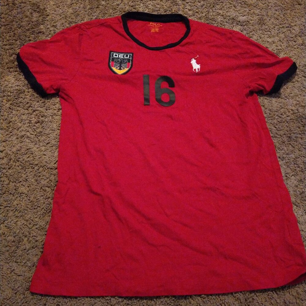 Polo Ralph Lauren Shirt Team Germany #16 DEU Custom Fit White Pony Size Medium